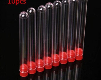 10-100 PCS Clear Plastic Test Tubes with Red Caps Stoppers 12x100mm Lab Teaching , Party , Drink , Shots, decoration