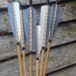 6 x high quality larp arrows,graded wood shaft, fully bound feather fletches in your choice of colours. image 7