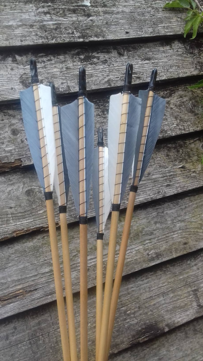 6 x high quality larp arrows,graded wood shaft, fully bound feather fletches in your choice of colours. image 7