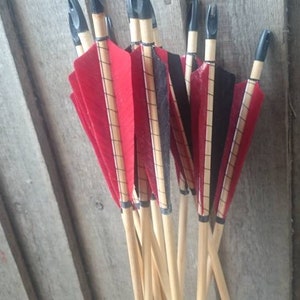 6 x high quality larp arrows,graded wood shaft, fully bound feather fletches in your choice of colours. image 4