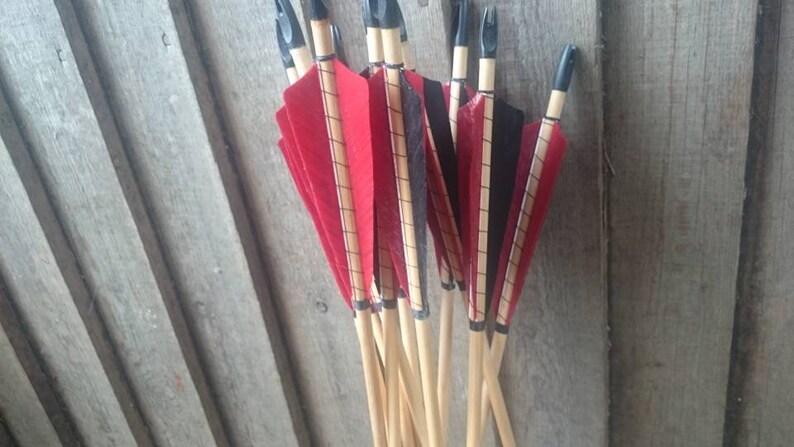 6 x high quality larp arrows,graded wood shaft, fully bound feather fletches in your choice of colours. image 4