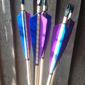 6 x high quality larp arrows,graded wood shaft, fully bound feather fletches in your choice of colours. image 5