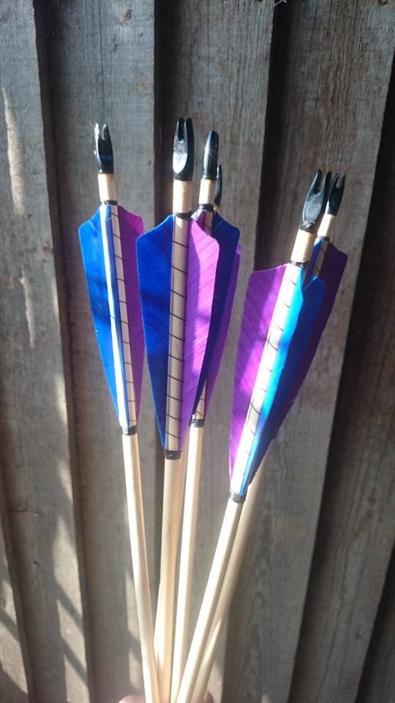 6 x high quality larp arrows,graded wood shaft, fully bound feather fletches in your choice of colours. image 5