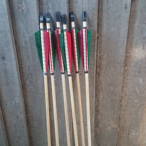 6 x high quality larp arrows,graded wood shaft, fully bound feather fletches in your choice of colours. image 6