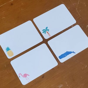 Whale, Palm Tree, Flamingo, and Pineapple Watercolor Print Notecards / Placecards / Food Labels
