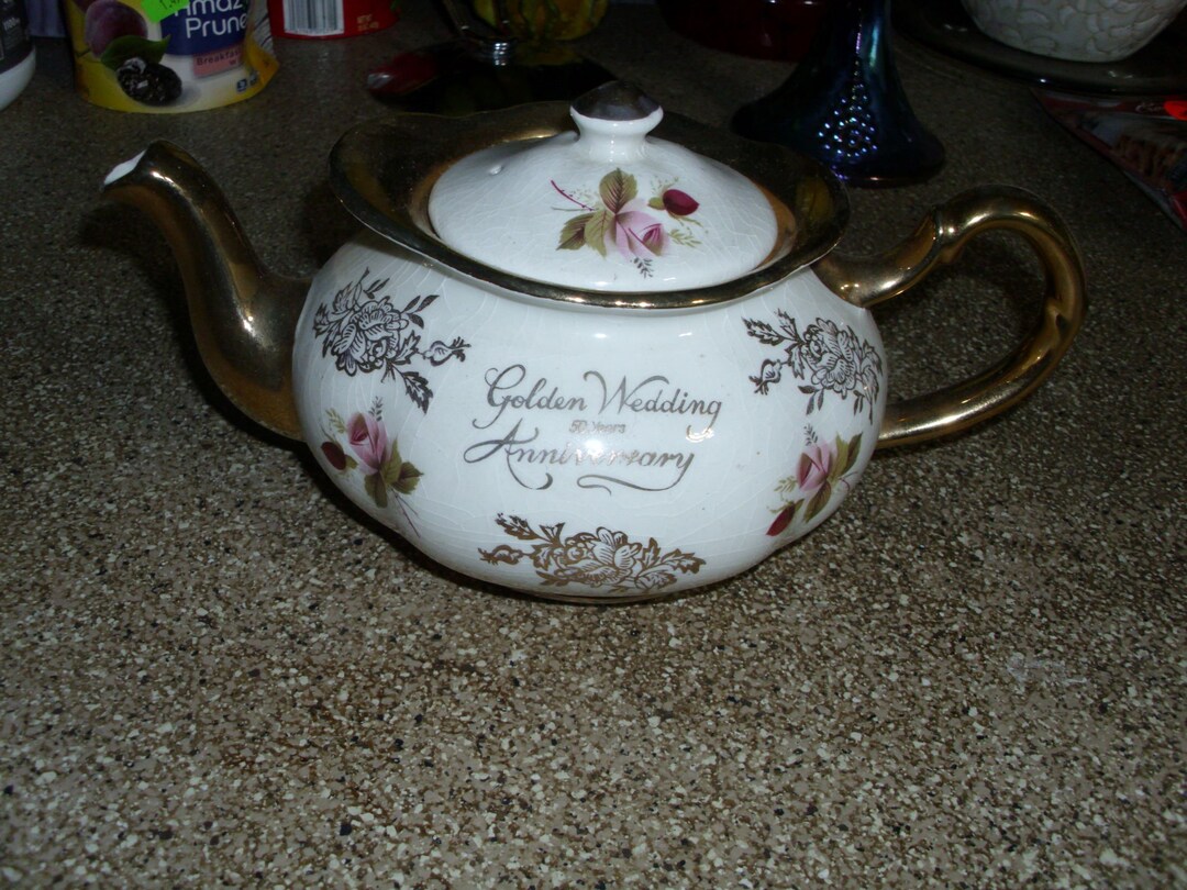 A Beautiful Old Large Golden Wedding 50years Anniversary Hand Painted