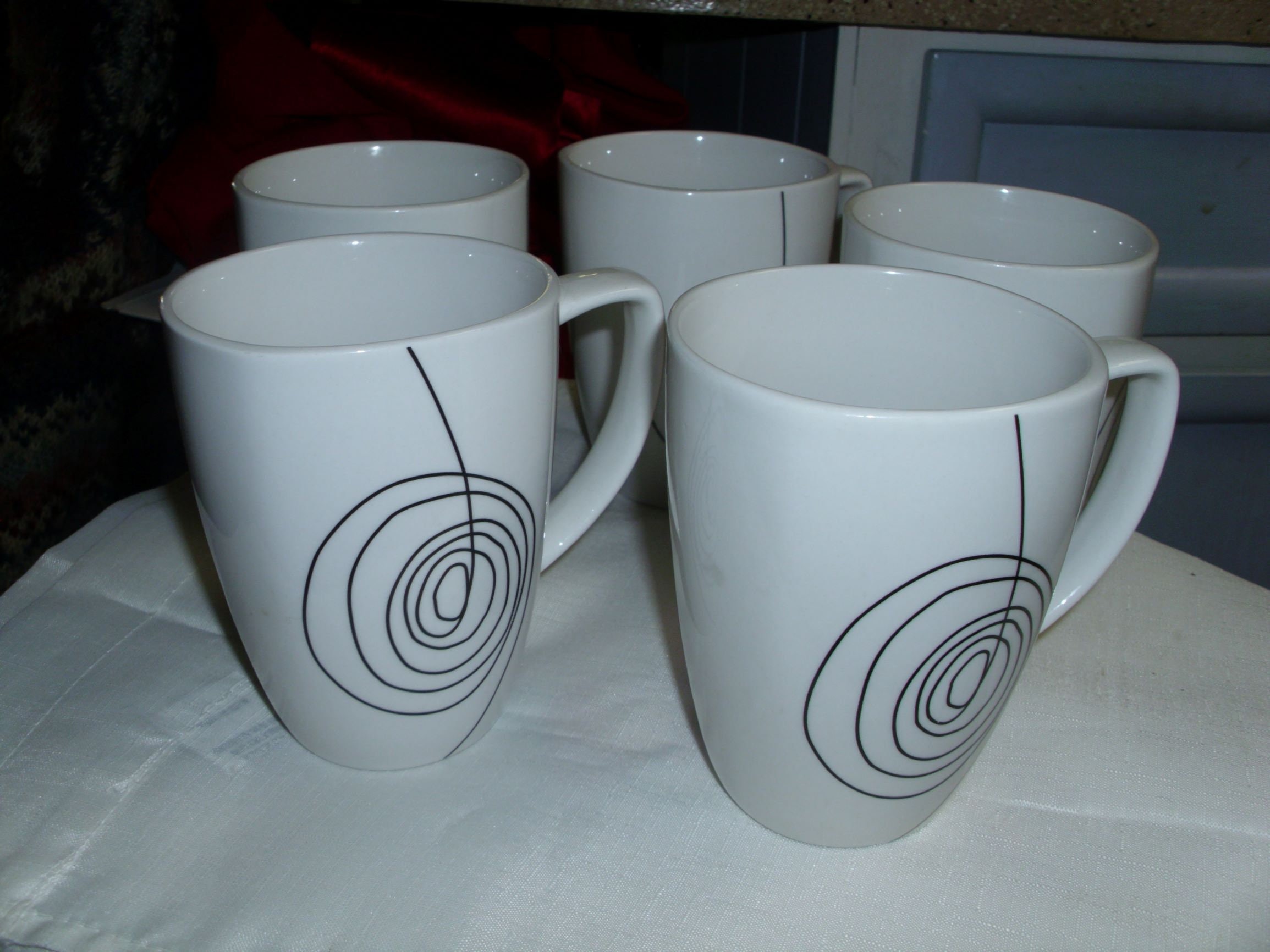 Five Pristine White Quirky Mugs Cups Corelle Etsy