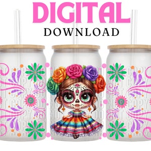 Catrina Glasdose PNG, Dia De los Muertos, Libbey PNG, Spanisch PNG, Latein PNG, Glasdose PNG, Talavera PNG, Viva Mexico PNG, uv dtf png