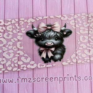 UV DTF WRAP -Ready to apply- uv dtf- coquette highland cow pink bow- cute cow- highland cow