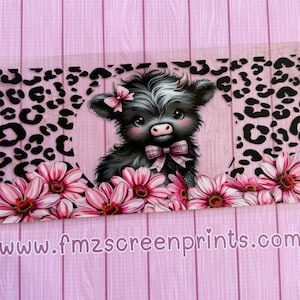UV DTF WRAP -Ready to apply- uv dtf- coquette highland cow pink flowers- cute cow- highland cow