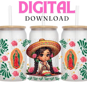 Senhora de Guadalupe Vidro Lata PNG, Libbey PNG, Espanhol PNG, Latina png, lata de vidro png, Talavera png, Virgen De Guadalupe png, uv dtf png