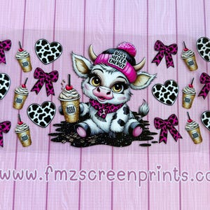 UV DTF WRAP -Ready to apply- uv dtf- boss heifer energy- cute cow- highland cow- Libbey glass can wrap