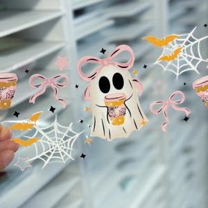 UV DTF WRAP -Ready to apply- uv dtf cup wrap- Halloween cup wrap-  glass can wrap- Halloween Libbey wrap- coquette ghost