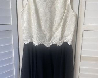 Vintage 80s Jessica McClintock GUNNE SAX Black White Dress Sz 7/8 Fits Sz Small