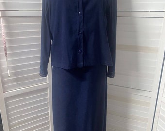 Amanda Smith 2-Piece Set Long Sleeve Blazer Jacket & Dress Suit Blue Size 12