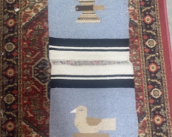 Vtg. Southwestern Mexican Hand Woven Rug Runner Wall Hanging Chimayo 14.5”x40”