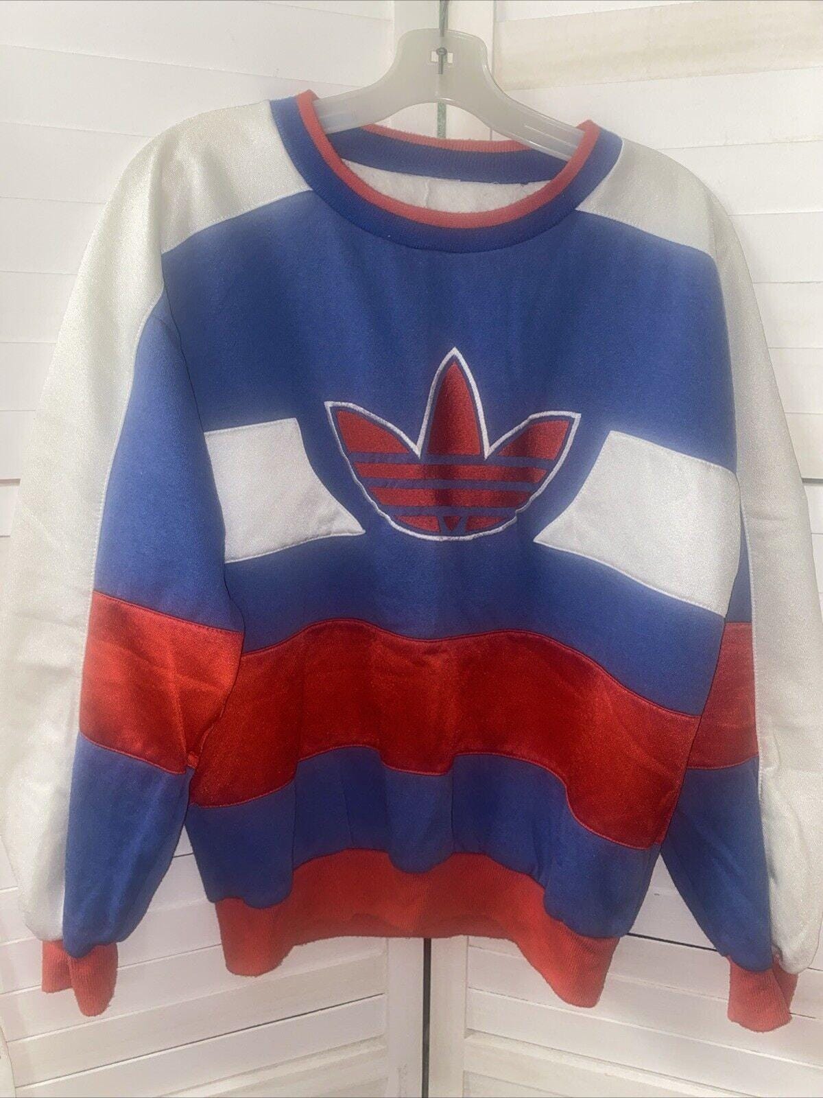 VTG 80s Adidas Trefoil Color Block Striped Bold Crewneck Sweatshirt Size S Etsy