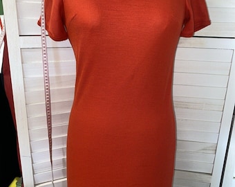 Vintage 60s Pique Knit Orange Mod Sheathe Pencil Dress Sz Small