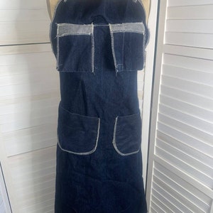 Vintage Selvedge Denim Apron Work Bib Usa Made Front Pockets Tie In Back