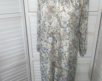 Vintage Handmade 70s Floral Polyester House Dress Coat Large