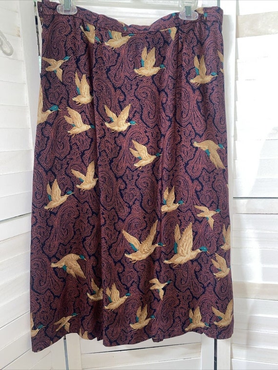 Vintage 70s Country Suburbans Duck Print Midi Skir