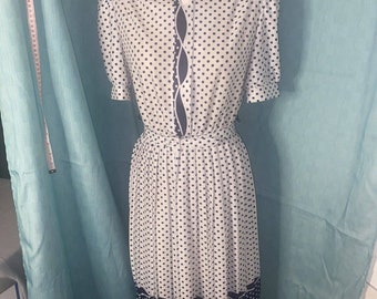 Vtg 80s Whirlaway Frocks Sz 8P Pleated Polka Dot Short Sleeve Dress