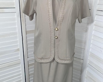 Elisabeth Williams 90s Taupe Women’s 2 Piece Skirt Suit Polyester Large