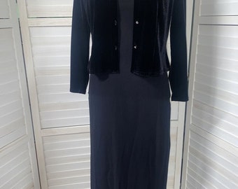 Vintage Benjamin A. Los Angeles Sexy Black Sheath Maxi Dress Velvet Top Sz 4P