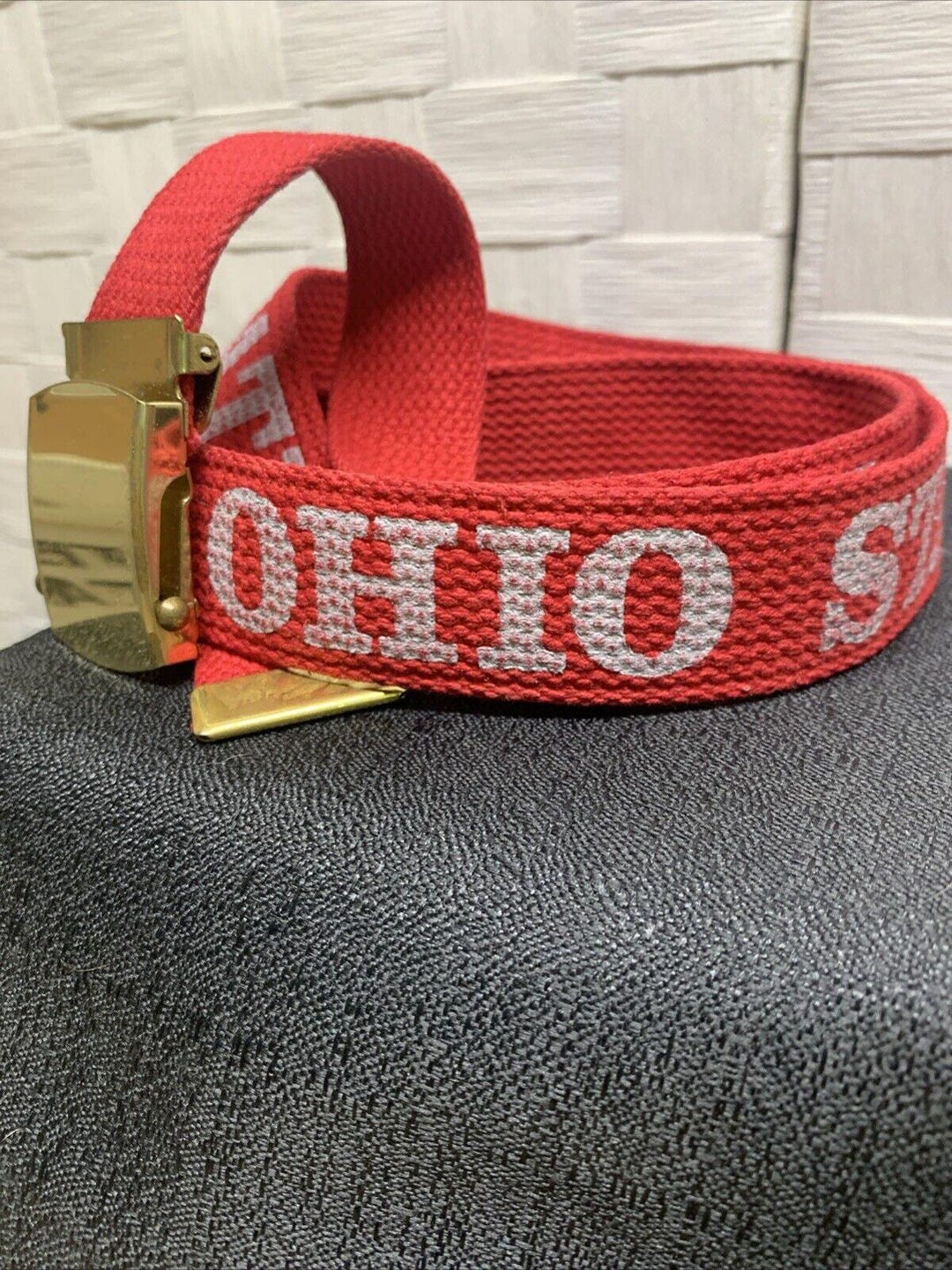 Vintage Ohio State Adjustable Red/white Belt Solid Brass 