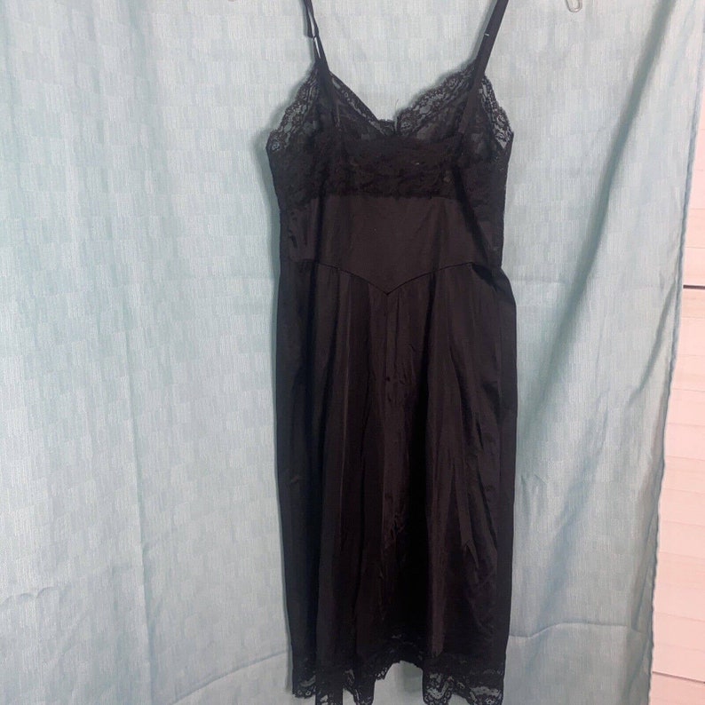 Vintage 1960s Nylon Lace Full Black Slip Dress Size 32 Etsy