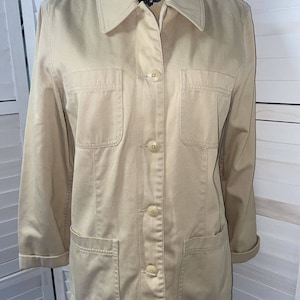 Vintage AT Denim Khaki Jean Jacket Lined Women Size Large
