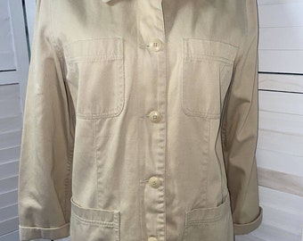 Vintage AT Denim Khaki Jean Jacket Lined Women Size Large