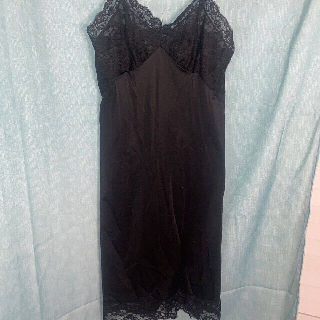 Vintage 1960s Nylon Lace Full Black Slip Dress Size 32 Etsy