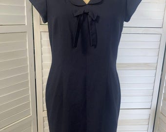 Vintage 90s Moda Spiegel Black Short Sleeve Pencil Knee Length Dress LBD Sz 10