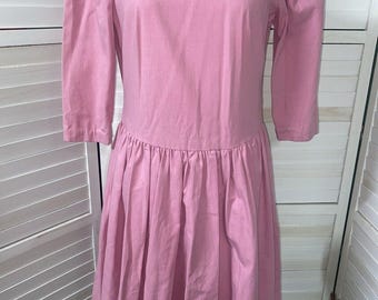 Vintage Handmade 50s Pink Medium Weight Cotton Fit Flare dress Sz Large/X-Large