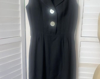 Vintage 50s Handmade Black Cotton Twill Linen Pencil Sheath Dress Size Medium