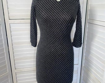 Vintage 60s 70s TONI TODD Sheath Pencil Diagonal PinStripe Knit Dress & Belt Med