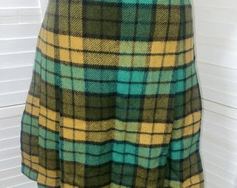 Vintage 60s Garland Plaid Pleated Wool Skirt Kilt Knee Length Business Small