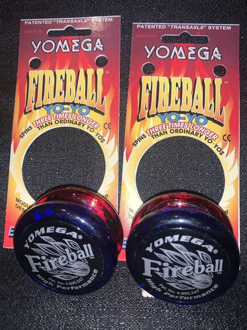 Set of 2 VTG 1995 Yomega Fireball Yo-Yos High Performance Red/Blue w/ Original Card image 2