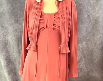 Vintage 1970s Pink Maxi Dress with Jacket Size Small