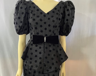 Vintage 1980s Black Pola Dot Dress