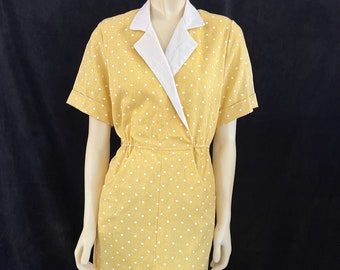 Vintage Yellow and White Polka Dotted Dress