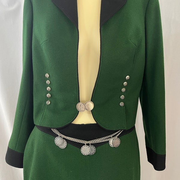 Women's Vintage Original Hammerer Austria Green Wool 2 Piece Skirt Suit Size 40/42