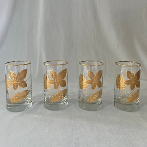 Set of 4 Vintage Bar Glasses with Gold Leaves