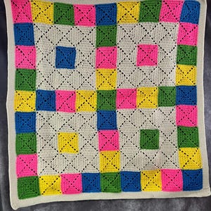 Multicolored Granny Square Crochet Afghan Blanket