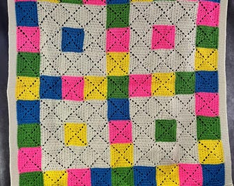 Couverture afghane grand-mère au crochet multicolore