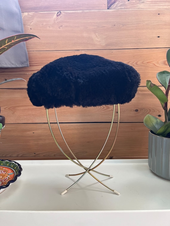 Vintage 50/60s Black Faux Fur Hat Beret - image 2