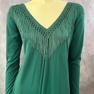 Vintage 1970s Green Fringe Dress Size 11/12