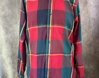 Camisa vintage a cuadros con botones para hombre, talla mediana