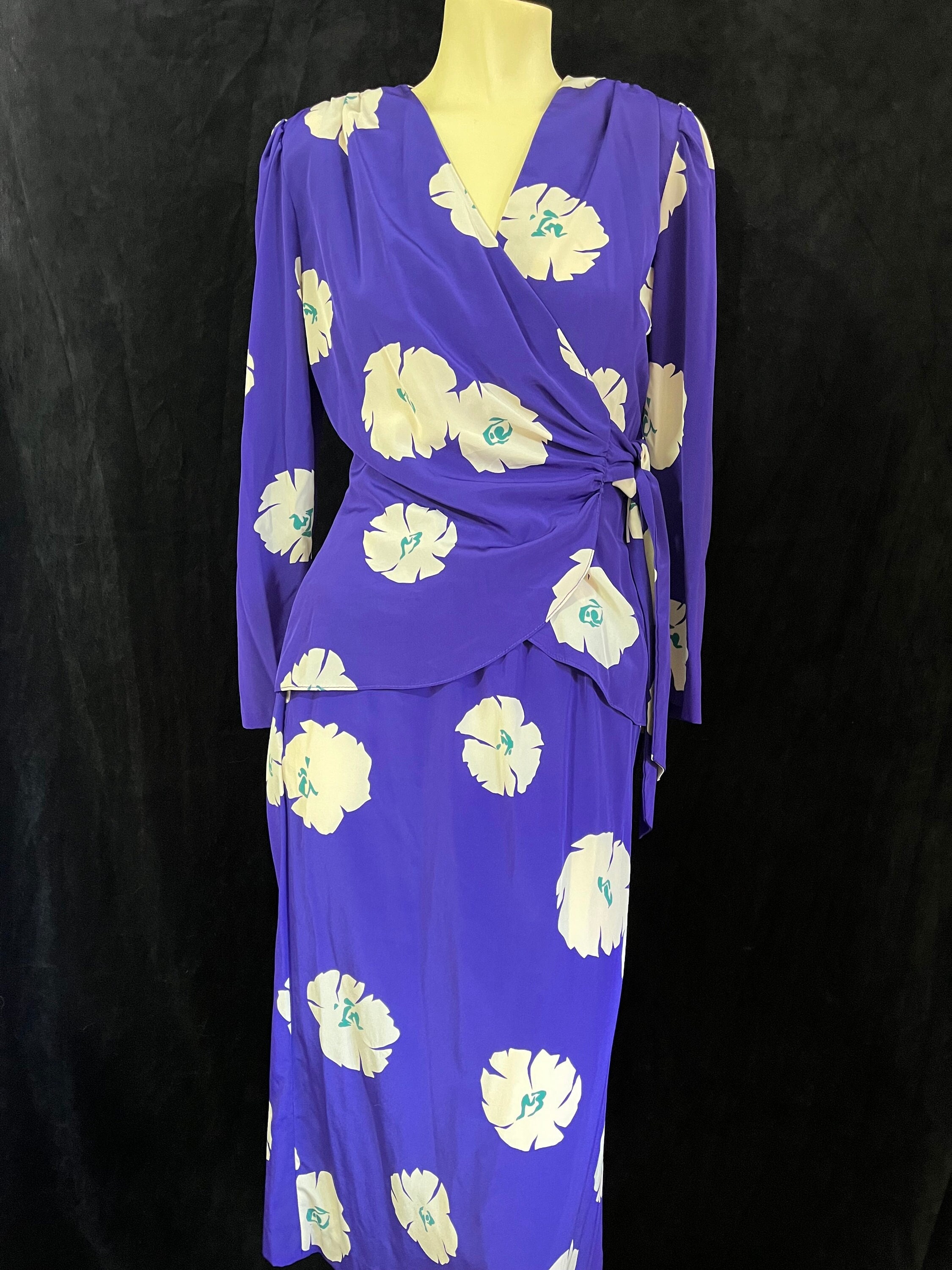 Women's 1980s Wrap Shirt and Skirt Set